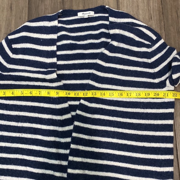 MADEWELL Cozy Walker Open Cardigan Wool Alpaca Blue White Stripe Sweater M0706 - Picture 8 of 9
